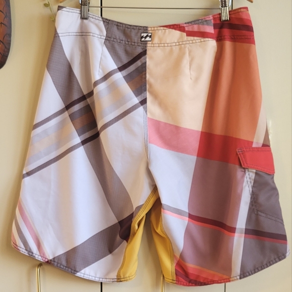 Billabong Board Shorts Mens 36 Swim Trunks Orange Brown Surf Striped Pocket Logo - Picture 10 of 15